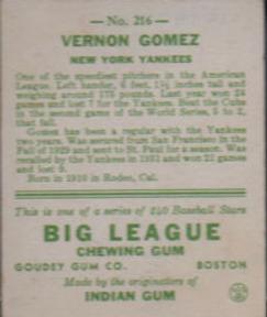 Vernon Gomez  baseball card collectible - Main Image 2