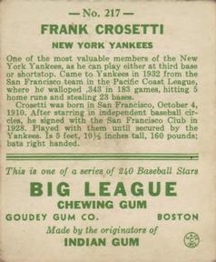 Frank Crosetti  baseball card collectible - Main Image 2