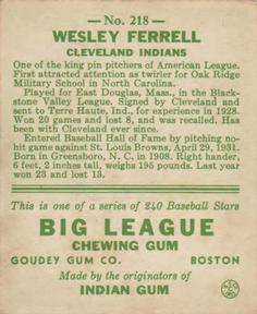Wesley Ferrell  baseball card collectible - Main Image 2