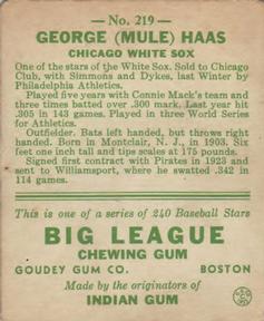 George “Mule” Haas  baseball card collectible - Main Image 2