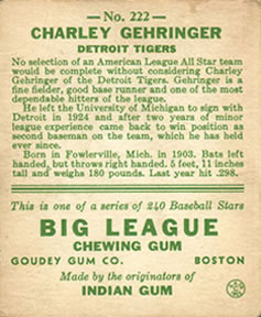 Charley Gehringer  baseball card collectible - Main Image 2