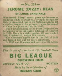 Jerome “Dizzy” Dean  baseball card collectible - Main Image 2