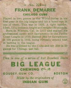 Frank Demaree  baseball card collectible - Main Image 2