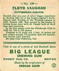 Floyd Vaughan  baseball card collectible - Main Image 2