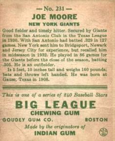 Joe Moore  baseball card collectible - Main Image 2