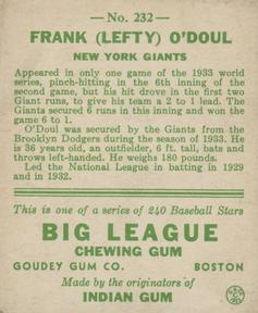 Frank “Lefty” O’Doul  baseball card collectible - Main Image 2