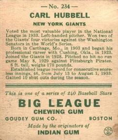 Carl Hubbell  baseball card collectible - Main Image 2