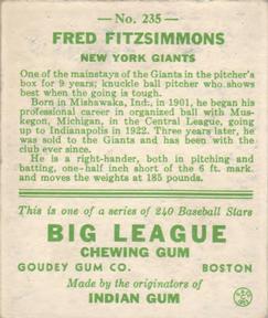 Fred Fitzsimmons  baseball card collectible - Main Image 2