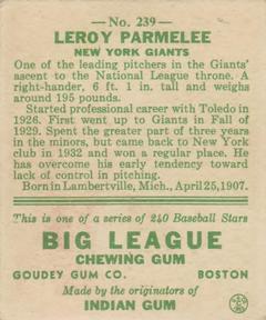 Leroy Parmelee  baseball card collectible - Main Image 2