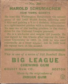 Harold Schumacher  baseball card collectible - Main Image 2