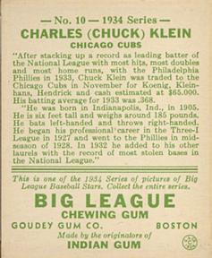 Chuck Klein  baseball card collectible - Main Image 2
