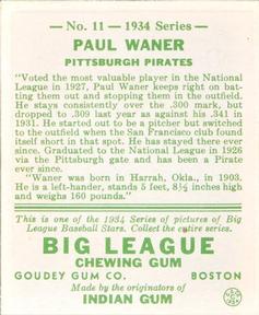 Paul Waner  baseball card collectible - Main Image 2