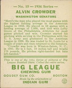 Alvin Crowder  baseball card collectible - Main Image 2