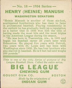 Heinie Manush  baseball card collectible - Main Image 2