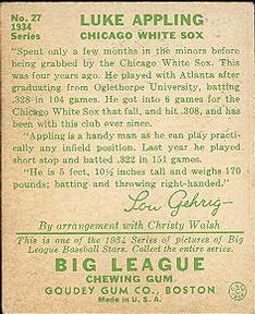 Luke Appling  baseball card collectible - Main Image 2