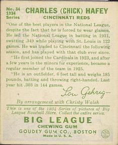 Chick Hafey  baseball card collectible - Main Image 2