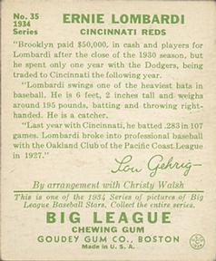 Ernie Lombardi  baseball card collectible - Main Image 2