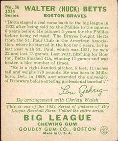 Huck Betts  baseball card collectible - Main Image 2