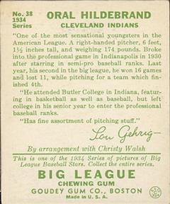Oral Hildebrand  baseball card collectible - Main Image 2