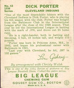 Dick Porter  baseball card collectible - Main Image 2