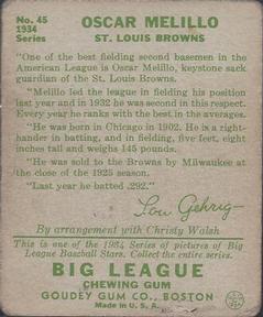 Oscar Melillo  baseball card collectible - Main Image 2