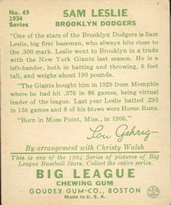 Sam Leslie  baseball card collectible - Main Image 2