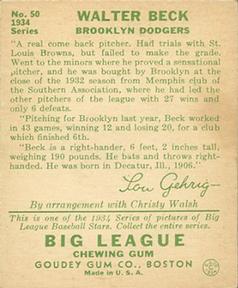 Walter Beck  baseball card collectible - Main Image 2