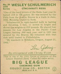 Wesley Schulmerich  baseball card collectible - Main Image 2