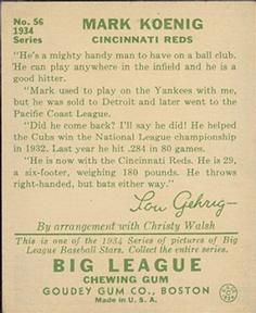 Mark Koenig  baseball card collectible - Main Image 2