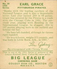 Earl Grace  baseball card collectible - Main Image 2