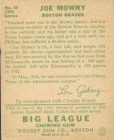 Joe Mowry  baseball card collectible - Main Image 2