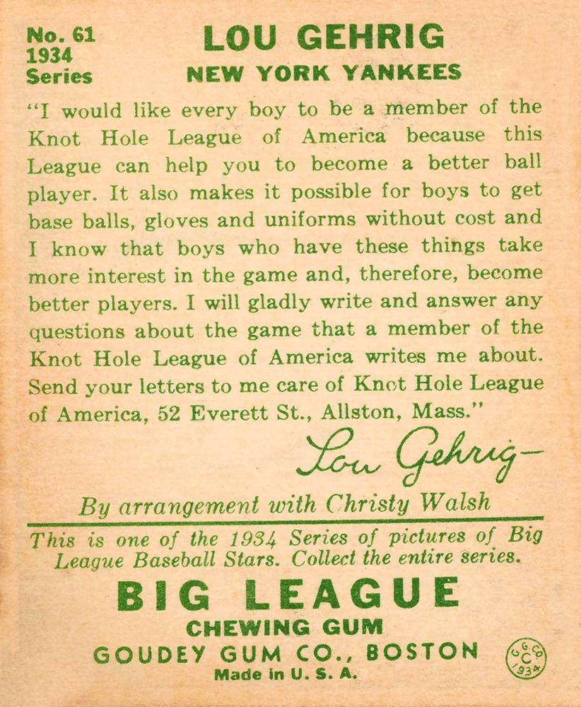Lou Gehrig  baseball card collectible - Main Image 2