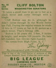 Cliff Bolton  baseball card collectible - Main Image 2