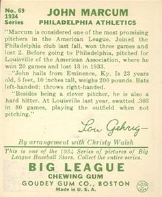 Johnny Marcum  baseball card collectible - Main Image 2