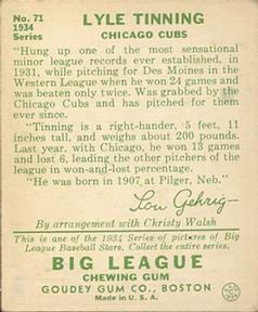 Lyle Tinning  baseball card collectible - Main Image 2