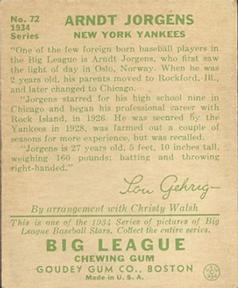 Art Jorgens  baseball card collectible - Main Image 2