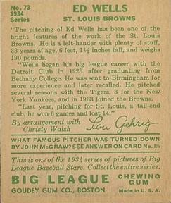Ed Wells  baseball card collectible - Main Image 2