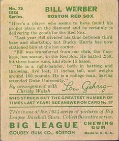 Billy Werber  baseball card collectible - Main Image 2