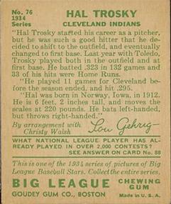 Hal Trosky  baseball card collectible - Main Image 2