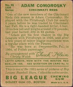 Adam Comorosky  baseball card collectible - Main Image 2