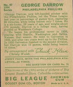 George Darrow  baseball card collectible - Main Image 2