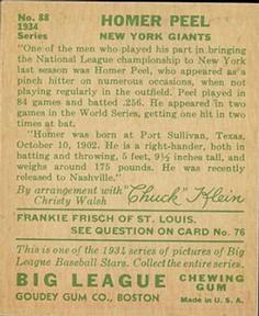 Homer Peel  baseball card collectible - Main Image 2