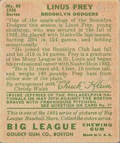 Lonny Frey  baseball card collectible - Main Image 2