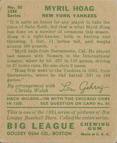 Myril Hoag  baseball card collectible - Main Image 2