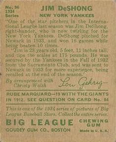 Jimmie DeShong  baseball card collectible - Main Image 2