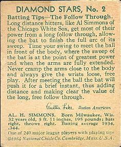 VAR: White Sox, 1934 statistics on back  baseball card collectible - Main Image 2