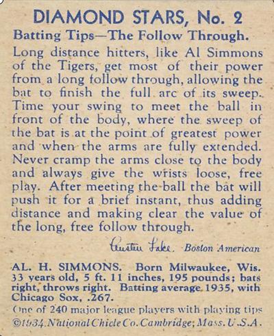 VAR: Tigers, 1935 statistics on back  baseball card collectible - Main Image 2