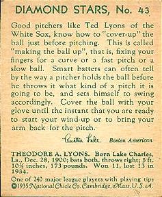 Ted Lyons  baseball card collectible - Main Image 2