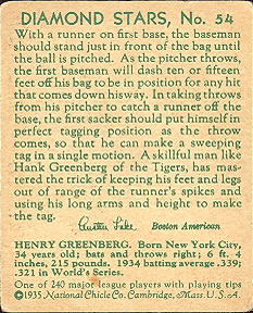 COR: Last name correctly spelled "Greenberg” on front  baseball card collectible - Main Image 2