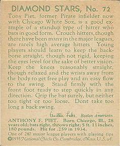 Tony Piet  baseball card collectible - Main Image 2